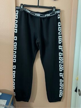 PINK Victoria's Secret Black Jogger Pants with White Logo